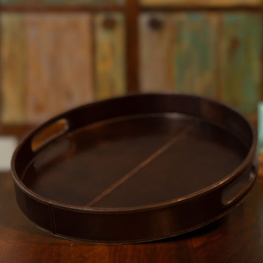 Leather Coffee Tray | Round | Large | Flat 50% off - Use Code "LOVELEATHER" at checkout