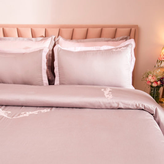 Luxe Mauve 300 TC Embroidered Tencel Bedsheet