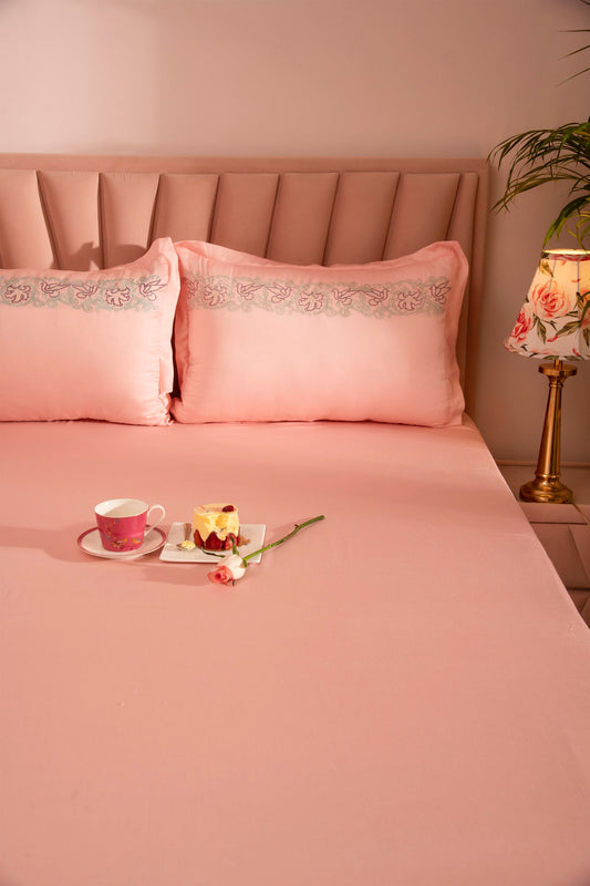 Tropical Pink 300 TC Embroidered Tencel Bedsheet