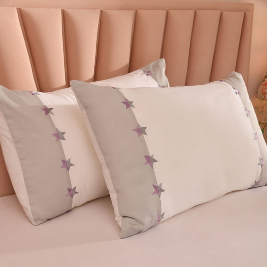 Starry White 500 TC Embroidered Cotton Bedsheet