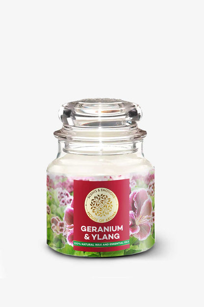 House of Aroma Geranium & Ylang Scented Candle for Aromatherapy, Made with 100% Natural Wax and Essential Oils