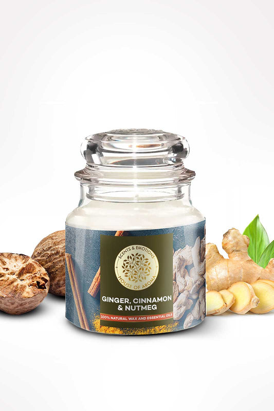 House of Aroma Ginger, Cinnamon and Nutmeg Scented Candle for Aromatherapy, Made with 100% Natural Wax and Essential Oils