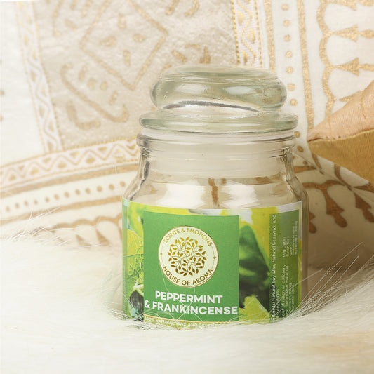 House of Aroma Peppermint & Frankincense Scented Candle for Aromatherapy, Made with 100% Natural Wax and Essential Oils
