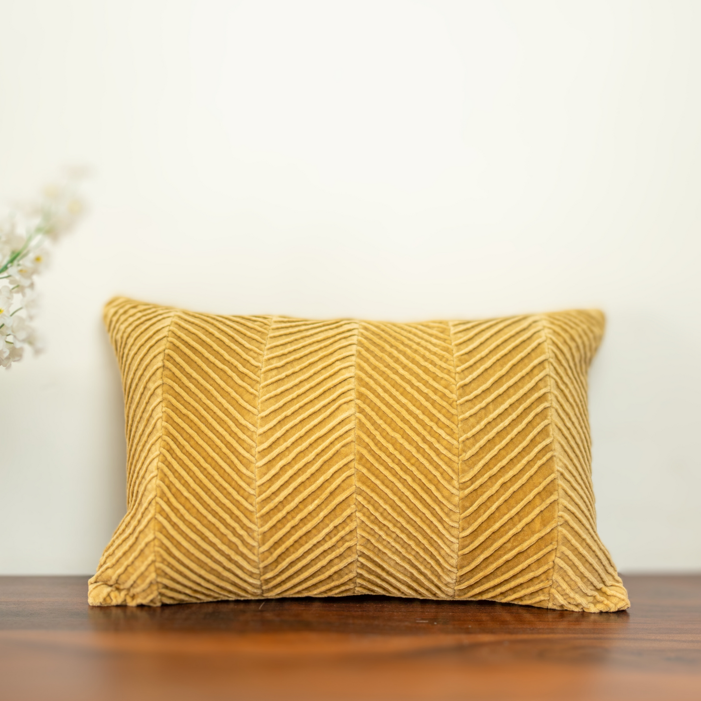 Gold Cotton Velvet Pintuck Cushion Cover