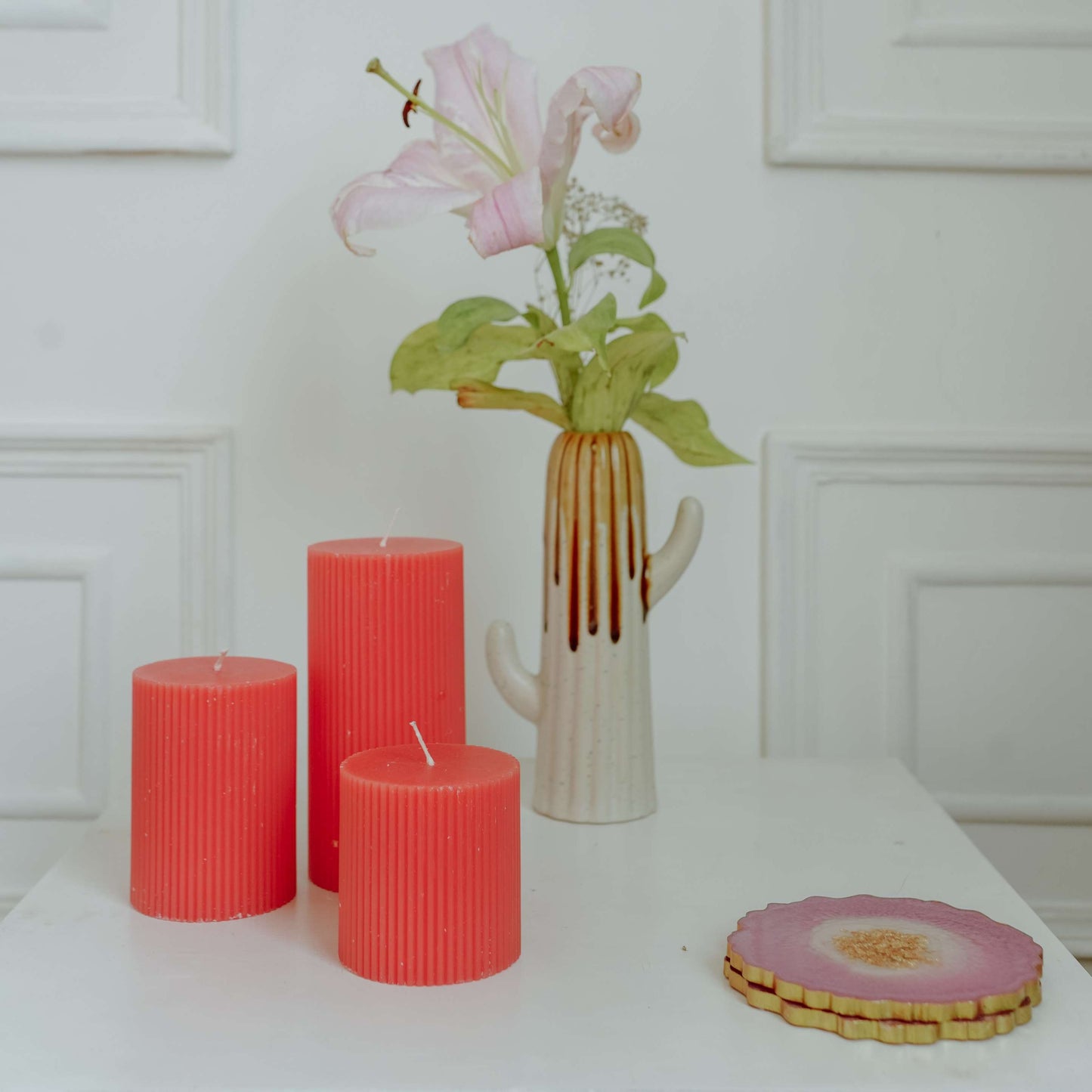 Rose Ribbed Scented Pillar Candle