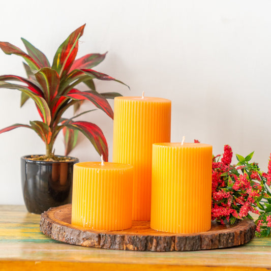 Jasmine Ribbed Scented Pillar Candle