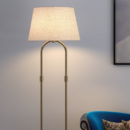 Modern Loop Floor Lamp Standing Brass Antique 5ft Height with Off White Lampshade 16 inches