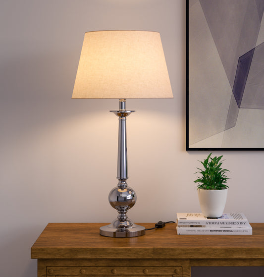 Silver Nickel Table Lamp with 12 inches Off white Lampshade