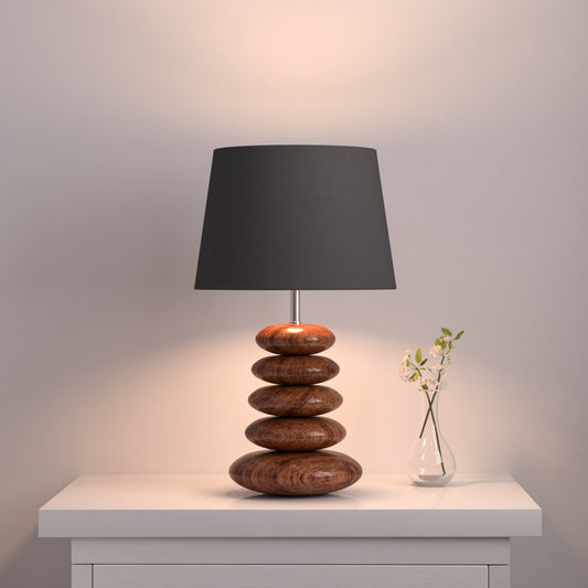 Wooden Pebble Table Lamp with 10 inches Lampshade Black