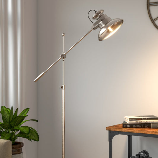 Modern Focused Light Adjustable Height Standing Floor Lamp Stainless Steel finish with Moveable Neck/Body and Head Dome