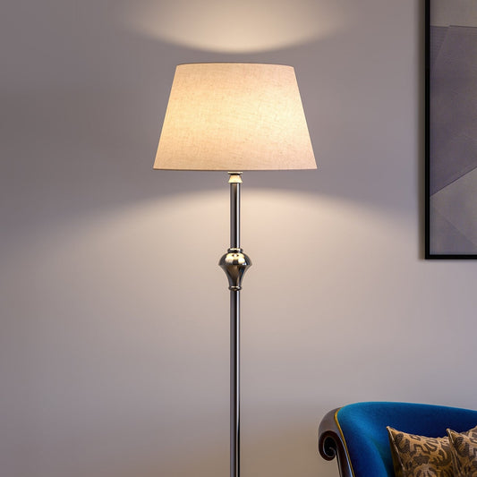 Silver Aluminium Royal Floor Lamp Standing 5ft Height Nickel Polished with 16 inches Off White Lamp Shade