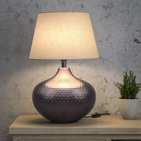Hammered Table Lamp with 14 inches Off White Shade