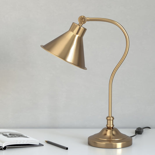 Study Desk Office Reading Curved Table Lamp Brass Antique with Adjustable Head Shade