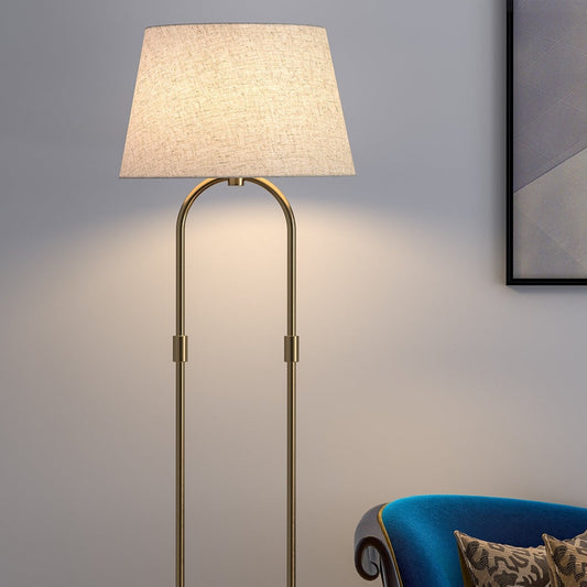Modern Metal Floor Lamp Standing Brass Antique Gold 5ft Height with 16 inches Off White Lamp Shade