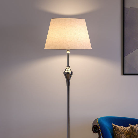 Royal Silver Floor Lamp Standing 5ft Height Nickel Polished with 16 inches Off white Lamp Shade