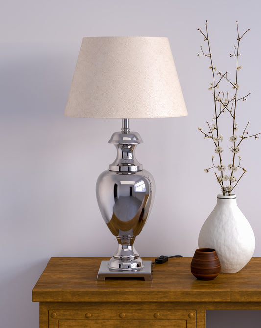 Royal Nickel Trophy Table Lamp with 14 inches Off white Lampshade