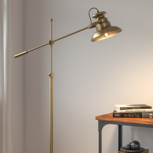 Modern Reading Task Floor Lamp Focused Light Moveable and Adjustable Height Brass Antique finish