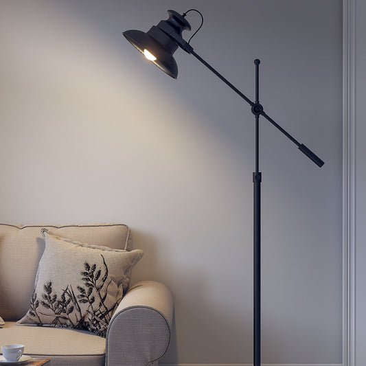 Modern Reading Task Floor Lamp Focused Light Moveable and Adjustable Height Black Polished