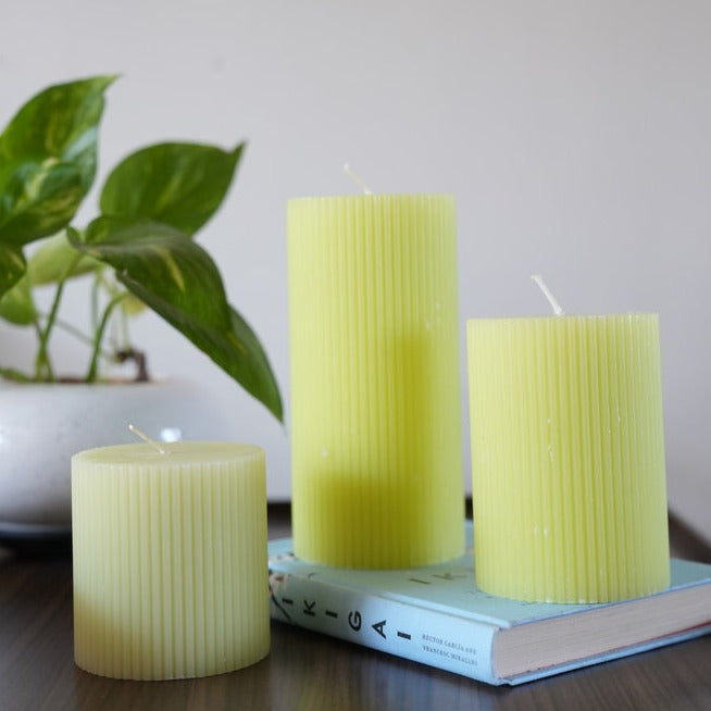 Lemon Grass Ribbed Scented Pillar Candle